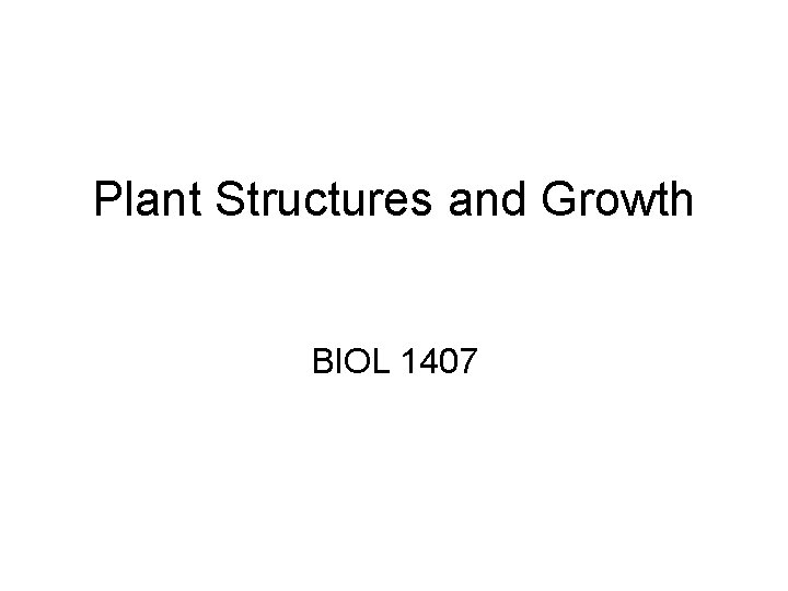 Plant Structures and Growth BIOL 1407 