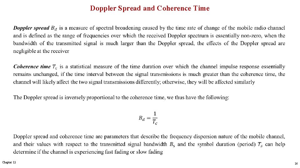 Doppler Spread and Coherence Time Chapter 12 16 