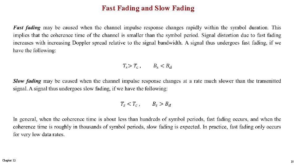 Fast Fading and Slow Fading Chapter 12 18 