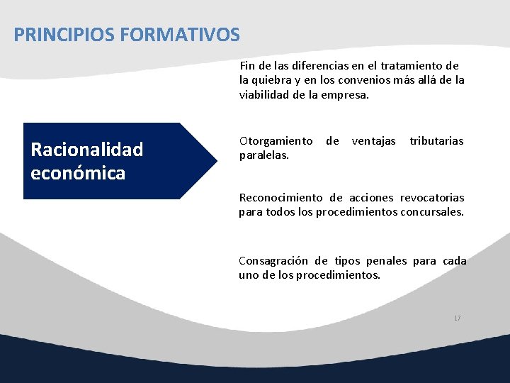 PRINCIPIOS FORMATIVOS Fin de las diferencias en el tratamiento de la quiebra y en