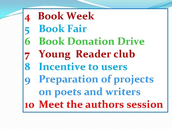 4 5 6 7 8 9 Book Week Book Fair Book Donation Drive Young