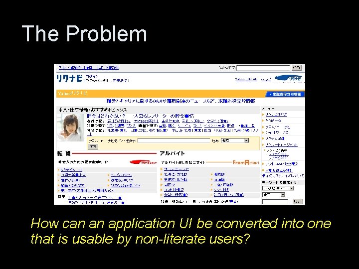 The Problem How can an application UI be converted into one that is usable