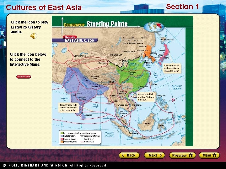 Cultures of East Asia Click the icon to play Listen to History audio. Click