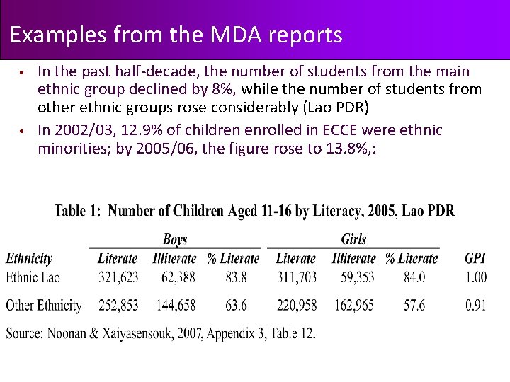 Examples from the MDA reports • • In the past half-decade, the number of
