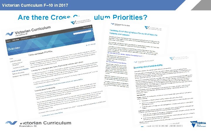 Victorian Curriculum F– 10 in 2017 Are there Cross-Curriculum Priorities? 