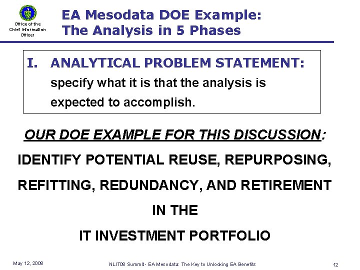 Office of the Chief Information Officer EA Mesodata DOE Example: The Analysis in 5