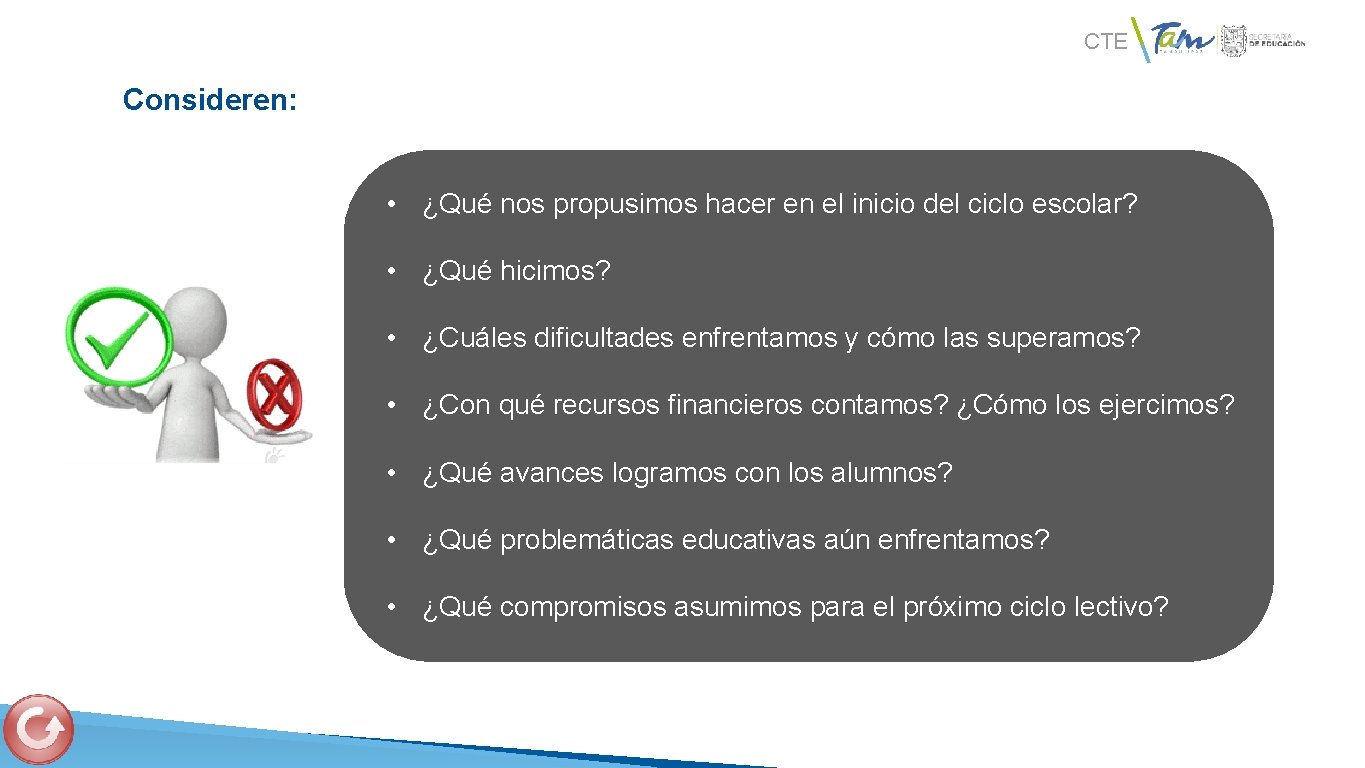 CTE Consideren: • ¿Qué nos propusimos hacer en el inicio del ciclo escolar? •