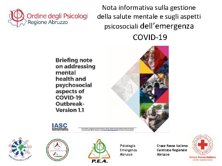 Nota informativa sulla gestione della salute mentale e sugli aspetti psicosociali dell’emergenza COVID-19 Psicologia