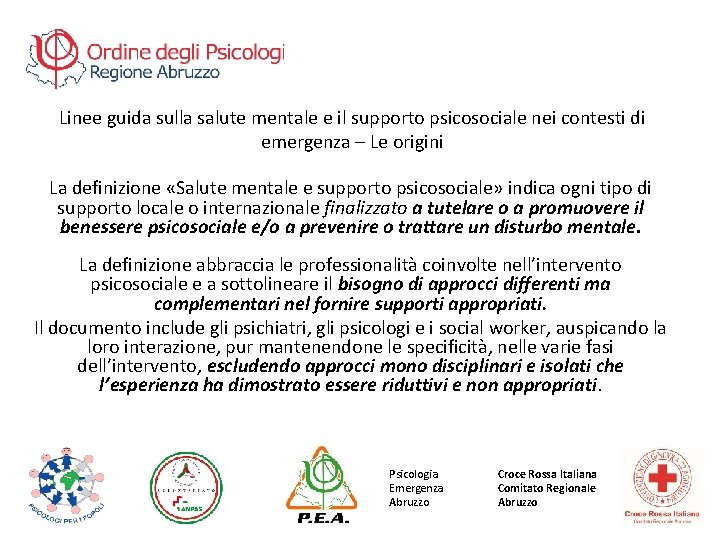 Linee guida sulla salute mentale e il supporto psicosociale nei contesti di emergenza –