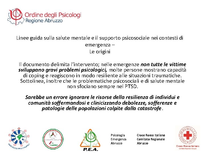 Linee guida sulla salute mentale e il supporto psicosociale nei contesti di emergenza –