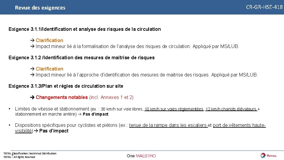 Revue des exigences CR-GR-HSE-418 Exigence 3. 1. 1/Identification et analyse des risques de la