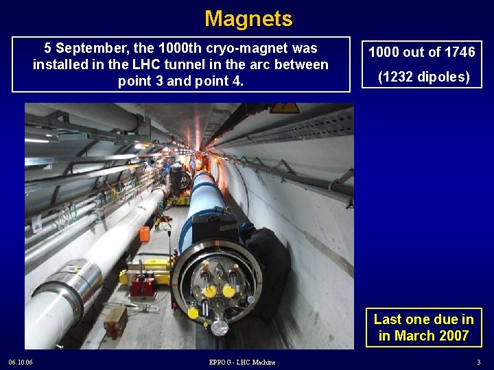 Magnets 5 September, the 1000 th cryo-magnet was installed in the LHC tunnel in