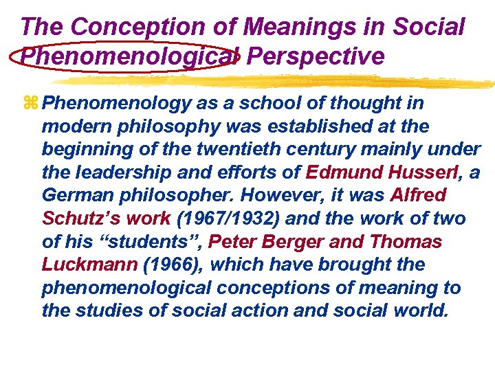 The Conception of Meanings in Social Phenomenological Perspective z Phenomenology as a school of