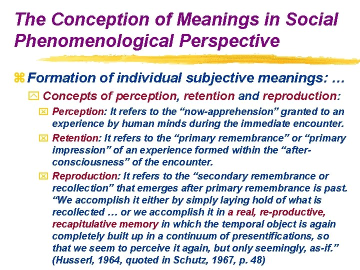 The Conception of Meanings in Social Phenomenological Perspective z Formation of individual subjective meanings: