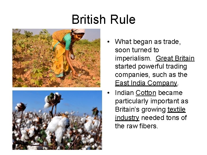 British Rule • What began as trade, soon turned to imperialism. Great Britain started