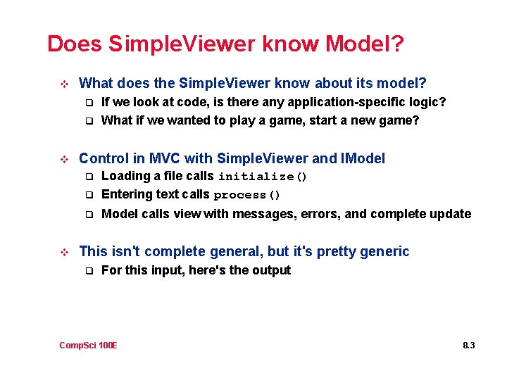 Does Simple. Viewer know Model? v What does the Simple. Viewer know about its