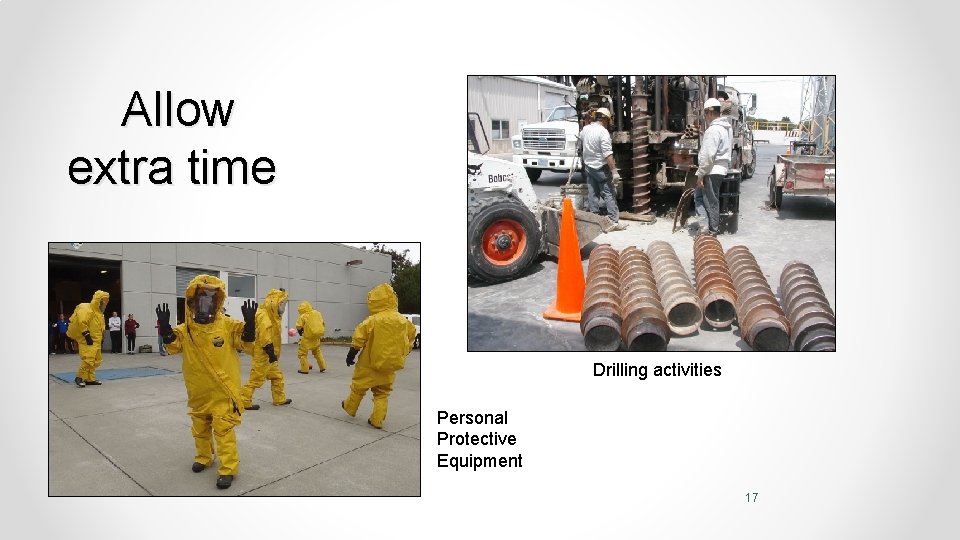 Allow extra time Drilling activities Personal Protective Equipment 17 
