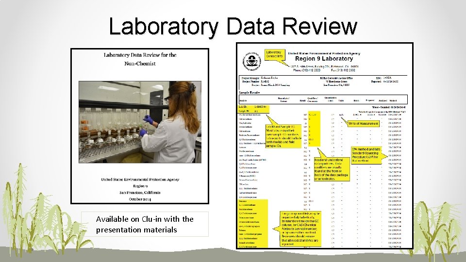 Laboratory Data Review Available on Clu-in with the presentation materials 22 