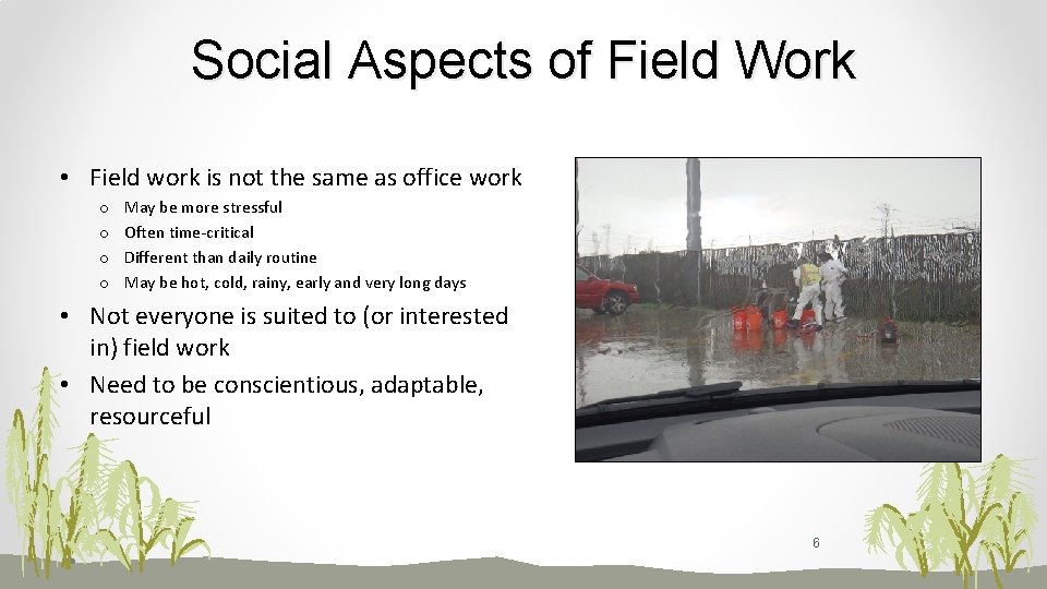 Social Aspects of Field Work • Field work is not the same as office