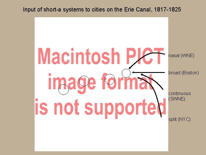 Input of short-a systems to cities on the Erie Canal, 1817 -1825 nasal (WNE)
