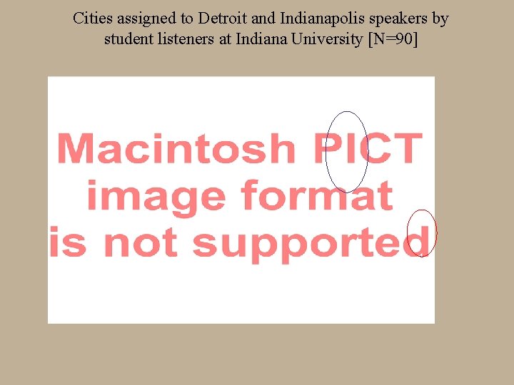 Cities assigned to Detroit and Indianapolis speakers by student listeners at Indiana University [N=90]