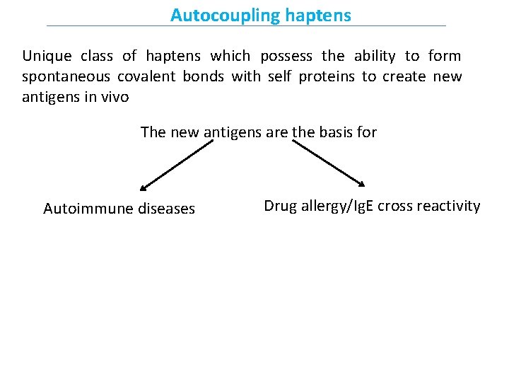 Autocoupling haptens Unique class of haptens which possess the ability to form spontaneous covalent