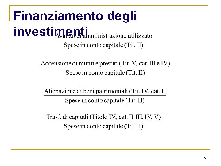 Finanziamento degli investimenti 21 