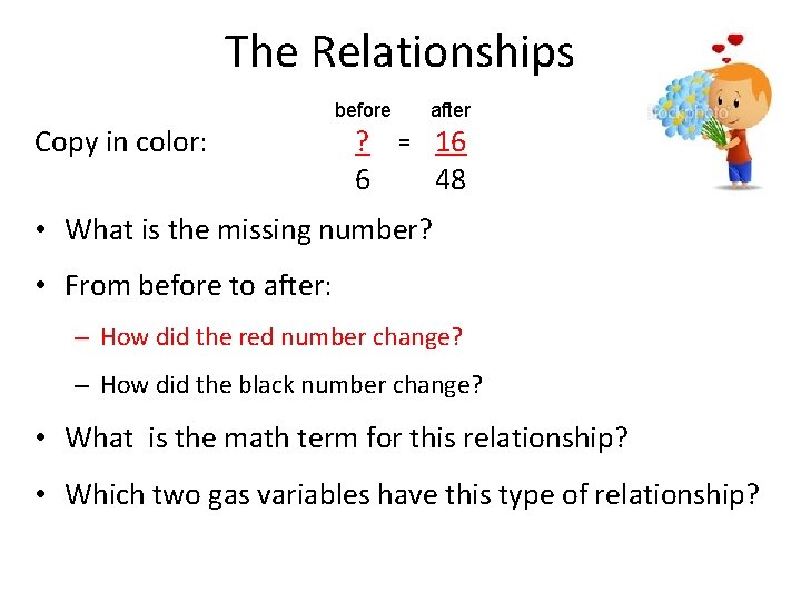 The Relationships before Copy in color: ? 6 after = 16 48 • What