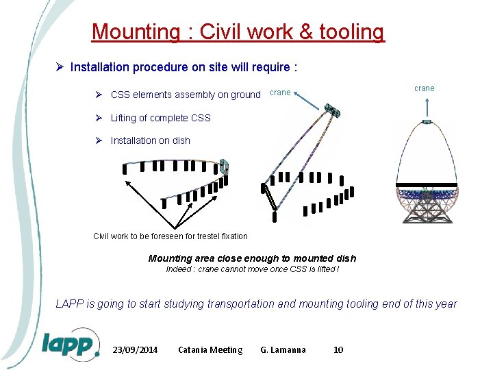 Mounting : Civil work & tooling Ø Installation procedure on site will require :