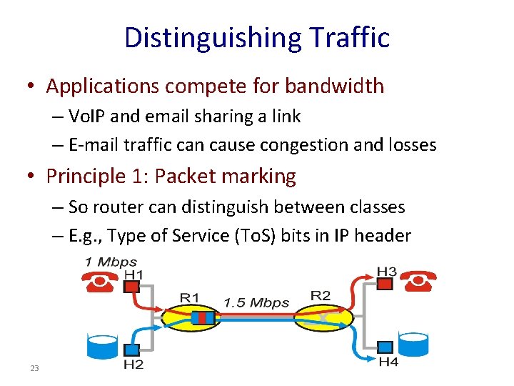 Distinguishing Traffic • Applications compete for bandwidth – Vo. IP and email sharing a