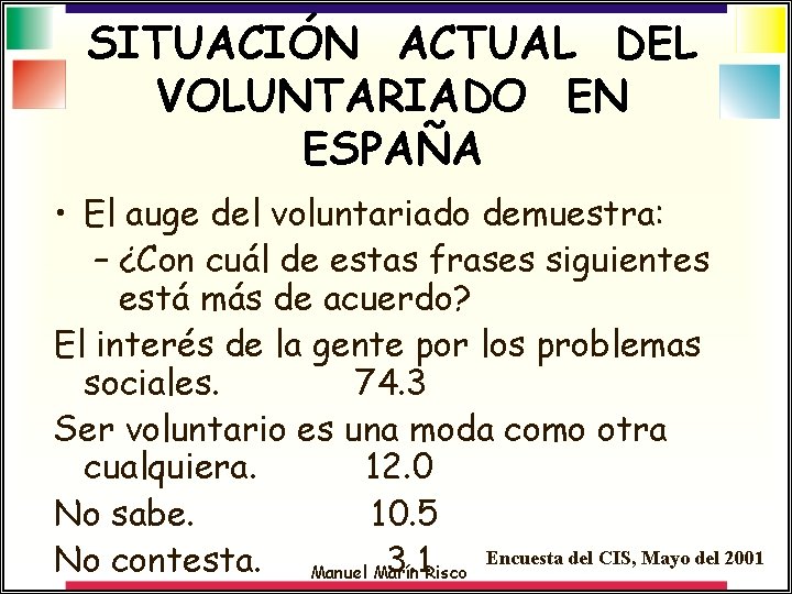 SITUACIÓN ACTUAL DEL VOLUNTARIADO EN ESPAÑA • El auge del voluntariado demuestra: – ¿Con