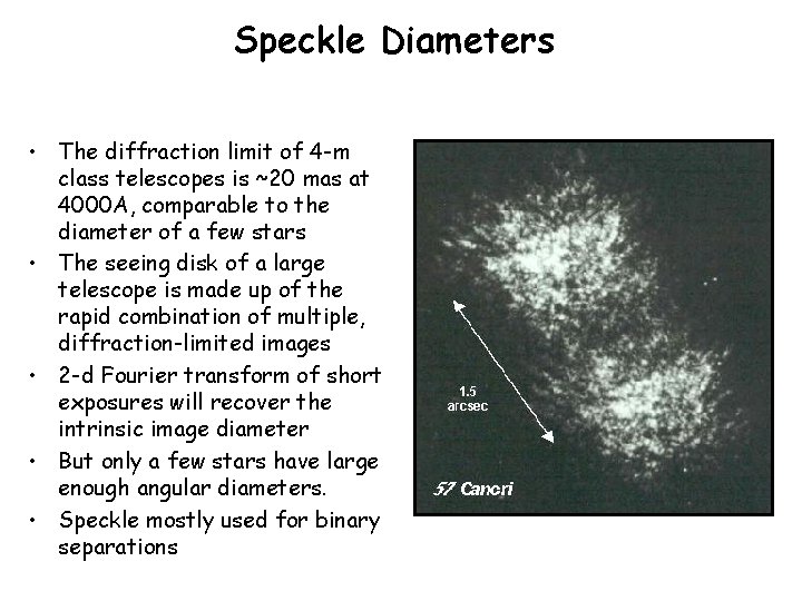 Speckle Diameters • The diffraction limit of 4 -m class telescopes is ~20 mas