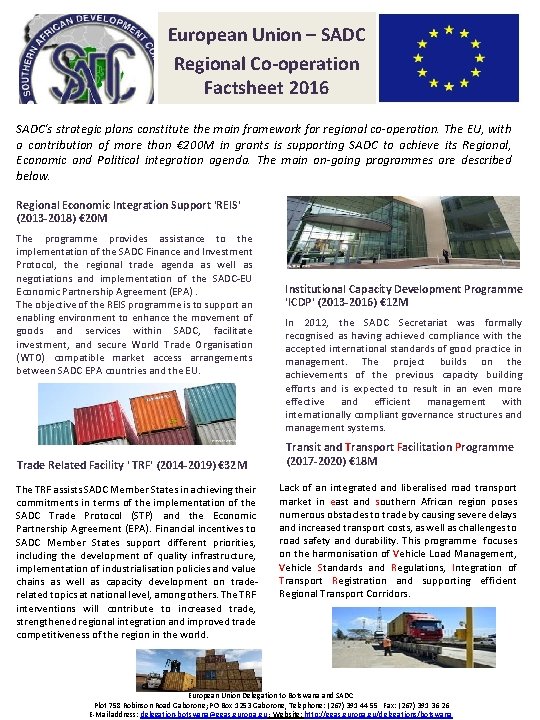 European Union SADC Regional Cooperation Factsheet 2016 SADCs