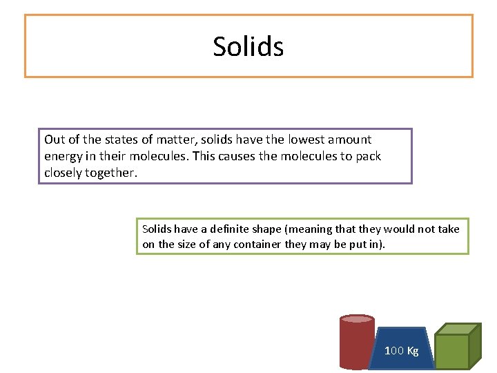 Solids Out of the states of matter, solids have the lowest amount energy in