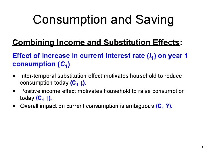 Consumption and Saving Combining Income and Substitution Effects: Effect of increase in current interest