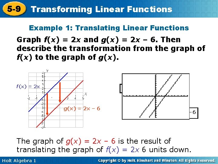 5 -9 Transforming Linear Functions Example 1: Translating Linear Functions Graph f(x) = 2