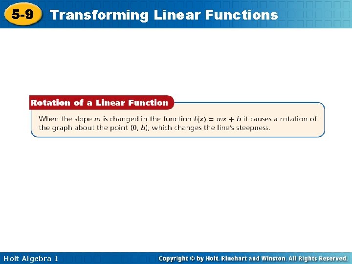 5 -9 Transforming Linear Functions Holt Algebra 1 