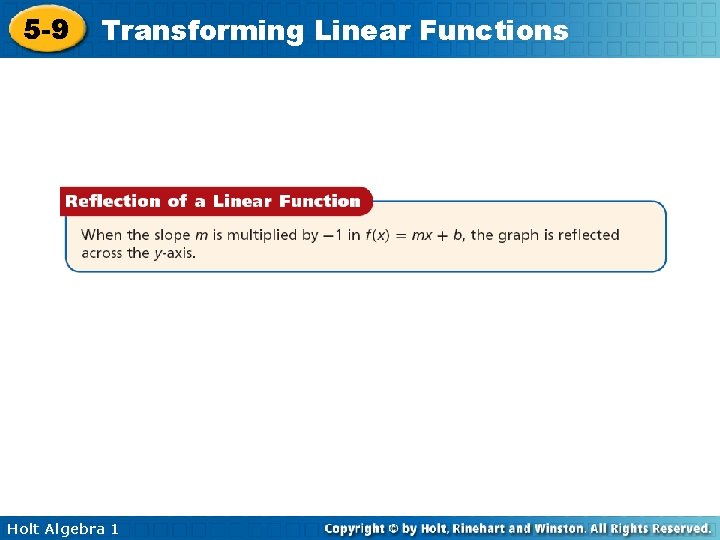 5 -9 Transforming Linear Functions Holt Algebra 1 