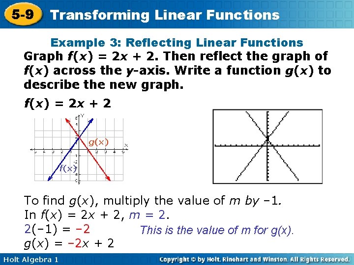 5 -9 Transforming Linear Functions Example 3: Reflecting Linear Functions Graph f(x) = 2