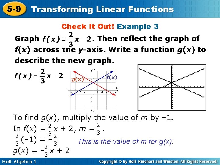 5 -9 Transforming Linear Functions Check It Out! Example 3 Graph. Then reflect the