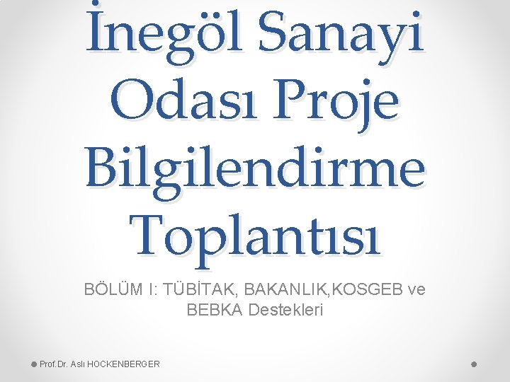 İnegöl Sanayi Odası Proje Bilgilendirme Toplantısı BÖLÜM I: TÜBİTAK, BAKANLIK, KOSGEB ve BEBKA Destekleri