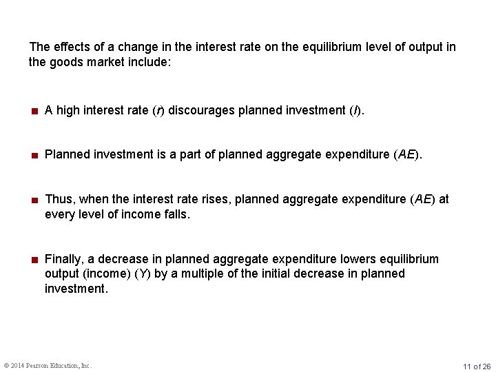 The effects of a change in the interest rate on the equilibrium level of