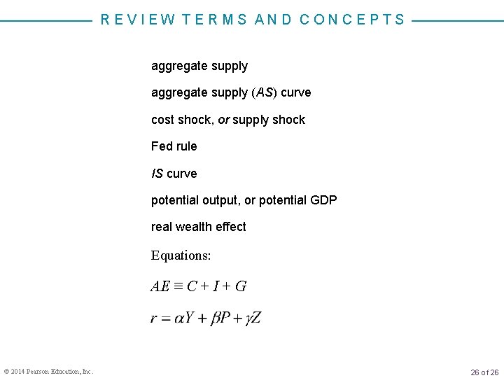 REVIEW TERMS AND CONCEPTS aggregate supply (AS) curve cost shock, or supply shock Fed