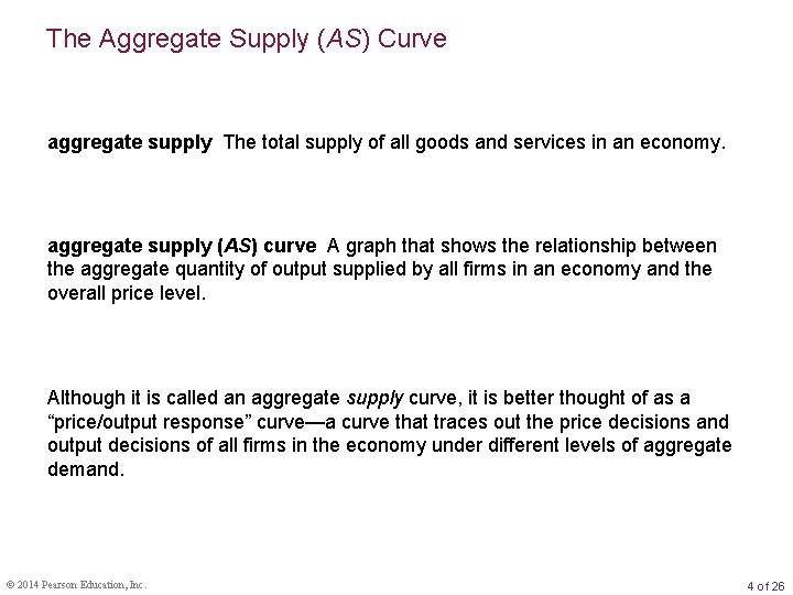 The Aggregate Supply (AS) Curve aggregate supply The total supply of all goods and