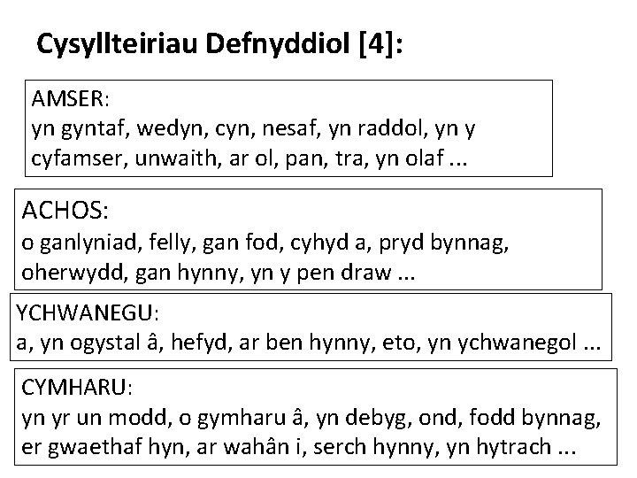 Cysyllteiriau Defnyddiol [4]: AMSER: yn gyntaf, wedyn, cyn, nesaf, yn raddol, yn y cyfamser,