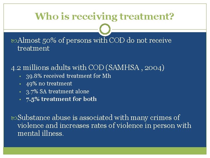 Who is receiving treatment? Almost 50% of persons with COD do not receive treatment