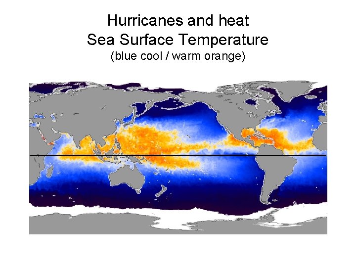 Hurricanes and heat Sea Surface Temperature (blue cool / warm orange) 