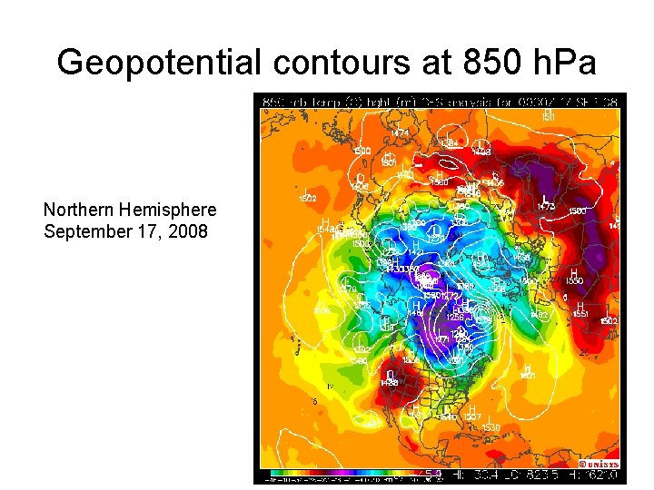 Geopotential contours at 850 h. Pa Northern Hemisphere September 17, 2008 