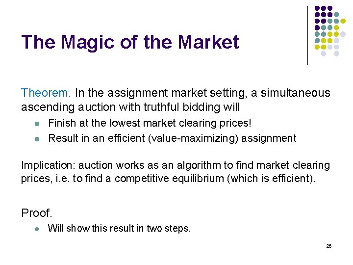 The Magic of the Market Theorem. In the assignment market setting, a simultaneous ascending