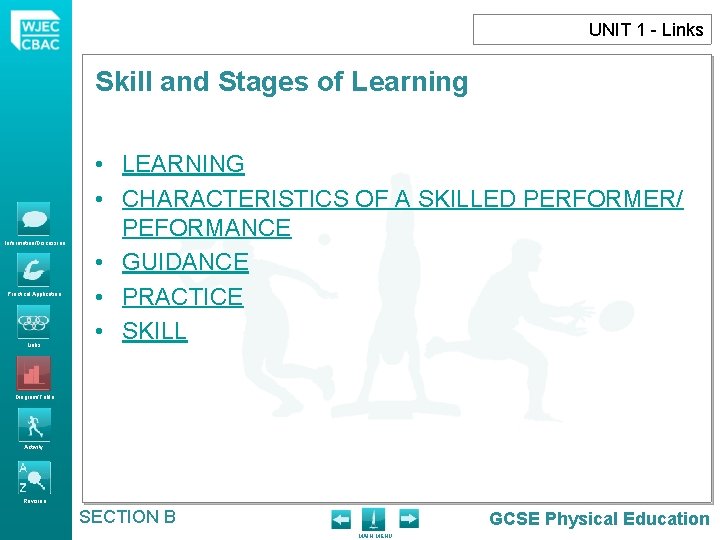 UNIT 1 - Links Skill and Stages of Learning Information/Discussion Practical Application Links •